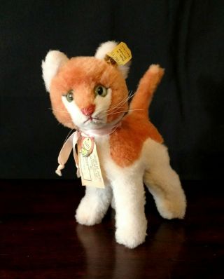 Vintage Steiff Plush Stuffed Yellow And White Lizzy Kitty Cat Kitten W/tags