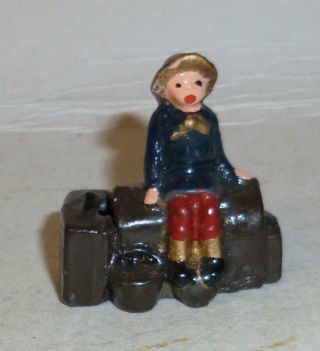 Johillco Vintage Lead Little Girl Sitting On Luggage Railway Passenger - 1930 