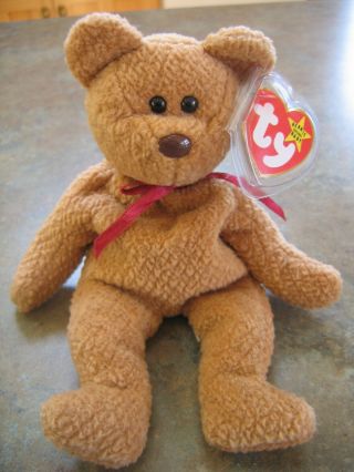 Ty Beanie Babies Curly Fuzzy Brown Bear 4052 1993/1996 Tag Protected