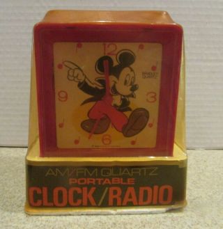 Walt Disney Production Mickey Mouse Bradley Quartz Portable Clock Radio - Nib