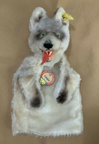 Vintage Steiff " Loopy " Wolf Hand Puppet W/ear Tag & Button