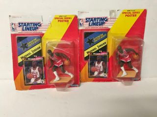 Two 1992 Michael Jordan Starting Lineup Figures With Posters - Chicago Bulls Cards