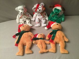 Ty 5 Christmas Teddy Bears & 1 Jingle Bear One Price “nwt In Protectors”
