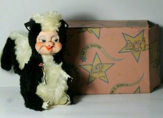 Vintage Rushton Star Creations Stinky Skunk Rubber Face Plush Toy Box