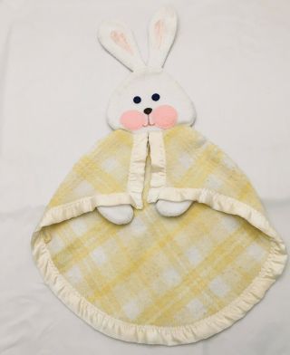 Fisher - Price Vintage Yellow Plaid Baby Security Blanket Lovey Bunny Rabbit 441