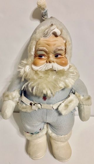 Vintage The Rushton Co Santa Claus Rubber Face,  Blue Stuffed Plush 16” Tall Flaw