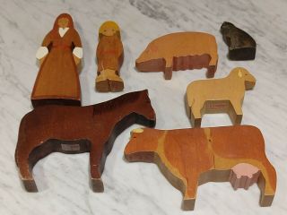 Kinderkram Wooden Toy Set,  Farm Animals And People,  Waldorf,  Pre - Loved