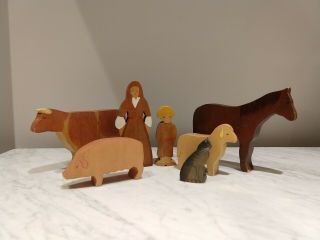 Kinderkram Wooden Toy Set,  Farm Animals and People,  Waldorf,  pre - loved 2