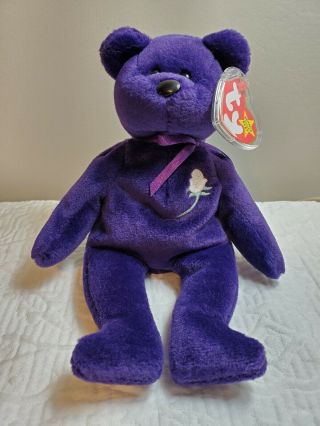 Princess Diana 1997 Ty Beanie Baby Pe No Space Tag Protector Mwmt