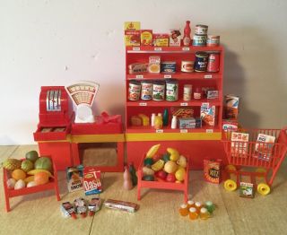 Vintage Play Toy Grocery Food Boxes & Cans For Dolls Play Amsco Toys 2