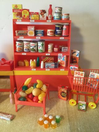 Vintage Play Toy Grocery Food Boxes & Cans For Dolls Play Amsco Toys 3