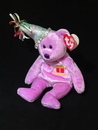 Ty Beanie Baby - February The Teddy Birthday Bear With Hat 9.  5 Inch Mwmts