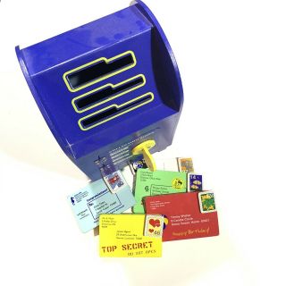 Melissa And Doug Blue Mailbox Stamp & Sort Post Office W/ Letters,  Stamps & Key