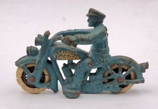 1930s Antique Hubley Cast Iron Harley Davidson Toy Police Motorcycle Blue Paint