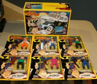 1990 Dick Tracy Police Squad Car & 6 Figures Moc Flattop Mumbles Itchy Nm
