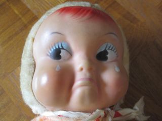 Vintage Rubber Face Doll Stuffed Plush Pout Frown Crying Tears I Love You Ribbon