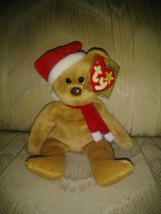Ty Beanie Baby 1997 Teddy Bear Santa Claus Hat Christmas Xmas