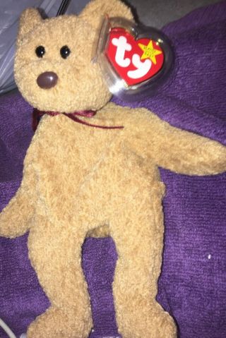 Ty Beanie Baby Curly The Bear Retired With Tag Protector 1993 Rare