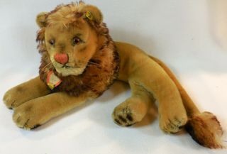 Vintage Steiff Lion Leo W Ear Button & Paper Tag Mohair 1950s