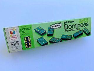 Dragon Dominoes Colored Dot Wooden 1970 Complete 28 Piece Set Milton Bradley 2