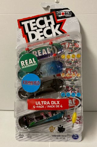 Tech Deck World Edition Real Krooked Ultra Dlx Fingerboard Skateboards 4 Pack