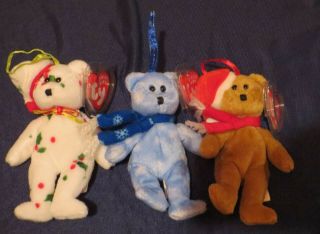 3 Ty Beanie Baby 1997,  1998 And 1999 Holiday Teddy Jingle Beanies