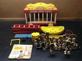 Vintage Fisher Price Circus Wagon Wooden Toy Loose Near Complete 1962