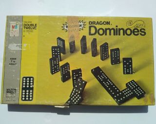 Double Twelve Wooden Dragon Dominoes VTG 1970 Milton Bradley Halsam 91 4133 USA 2
