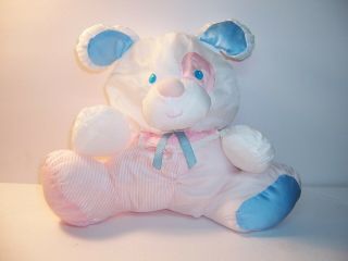 Vintage Fisher Price - Baby Puffalump Plush Puppy Dog - Pink /blue Ribbon - Vgc