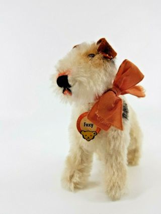 Steiff Foxy Fox Terrier Dog Toy Button Chesttag Vintage Antique Miniature 3.  9 "