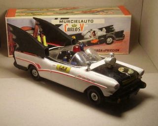 Batman Vintage Batmobile Tin And Plastic Toy Carlos V Bichi Extremly Rare White