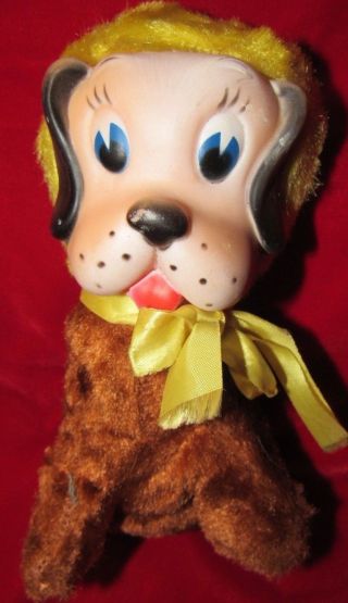 Vintage Rubber Face Plush Toy 8 " Puppy Cute Teddy Bear Yellow Dog Rushton Gund