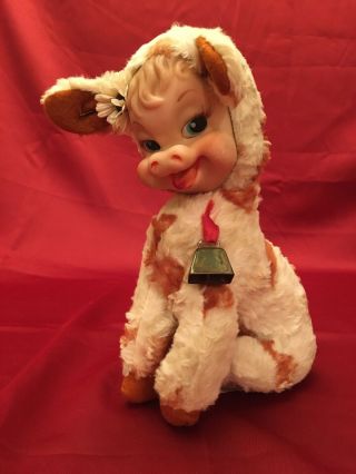 Vintage Daisy Bell Rubber Face Cow Rushton Daisy / Bell And Ribbon