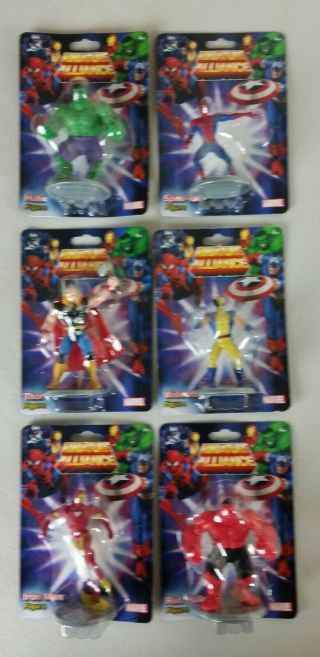 6 Marvel Action Figures/1 Iron Man,  1 Thor,  2 Hulk,  1 Spider Man,  1 Wolverine/2.  5 In