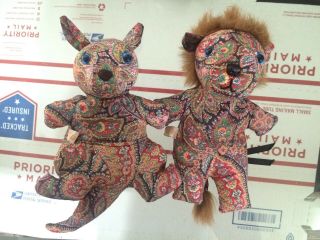 (2) Vintage Liberty Of London England Beanie Kangaroo Lion Paisley Fabric Animal