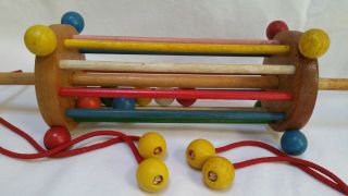 Beadshine Vintage Wood Playskool Crib Roll Toy Red Blue Yellow Green Color Balls