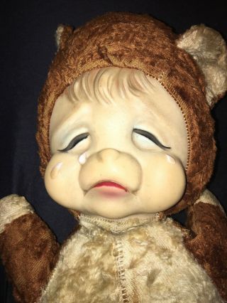 Rushton Rubber Face Vintage Sad Crying Pouting 15” Plush Teddy Bear,  Rare