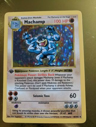 Machamp - 1st EDITION SHADOWLESS Base Set 8/102 Holo Foil Pokemon Card NM/M 3