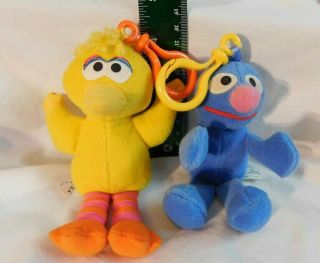 2 Tyco Sesame Street Plush Clip - Ons: 6 " Big Bird & 5.  5 " Grover 1997 Beanies Rare