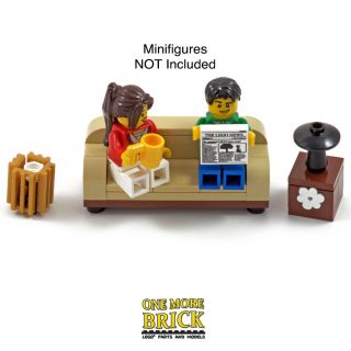 LEGO Sofa Furniture Living Room/Lounge - lamp table,  bin,  newspaper & mug 2