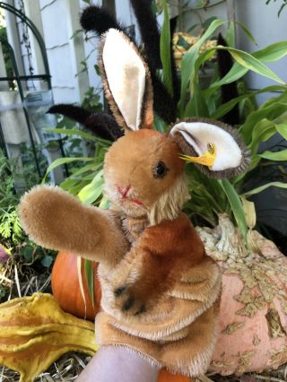 Vintage Steiff Bunny Rabbit Hand Puppet German Mohair Button Ear Tag