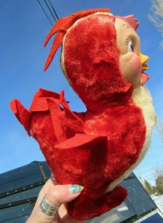 Vintage Rubber Face Plush Red Chicken Rooster Toy 12 " Bear Rushton Gund Columba