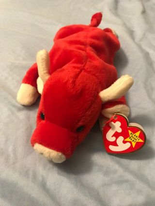 Retired Snort The Bull W/pvc Pellets Ty Beanie Babies 1st Edition