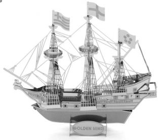 Golden Hind Galleon Ship Metal Earth 3d Metal Model Diy Silver Edition 2 Sheets