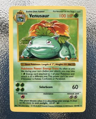 Pokemon Shadowless Venusaur 15/102 Base Set Holo Card | Near | Light Play
