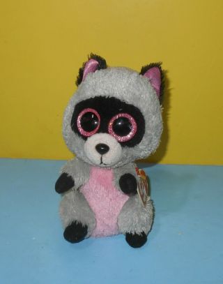 6 " Ty Beanie Boos Rocco Raccoon Pink Glitter Eyes Plush Stuffed Bean Plush