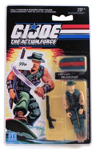 1988 Gi G.  I.  Joe 3.  75 " Muskrat V1 Swamp Fighter On Action Force Card Mosc
