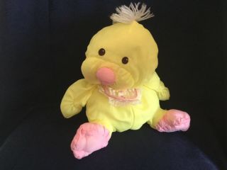 Vintage Fisher Price Puffalump Yellow Easter Chick Plush With Bib 1986 Pink Feet
