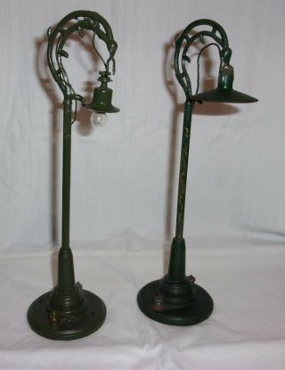 Pair Vintage Cast Iron Street Lights 11 " Tall Possibly American Flyer?