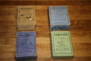 Set Of4 Antique Cards Game Of Characters American Cities World F.  G.  Decker Colby